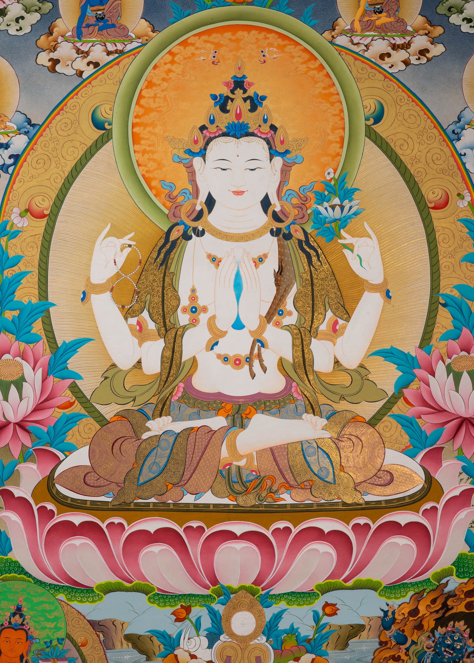 Chenrezig (Avalokiteshvara) Thangka -  Hand-Painted Tibetan Art