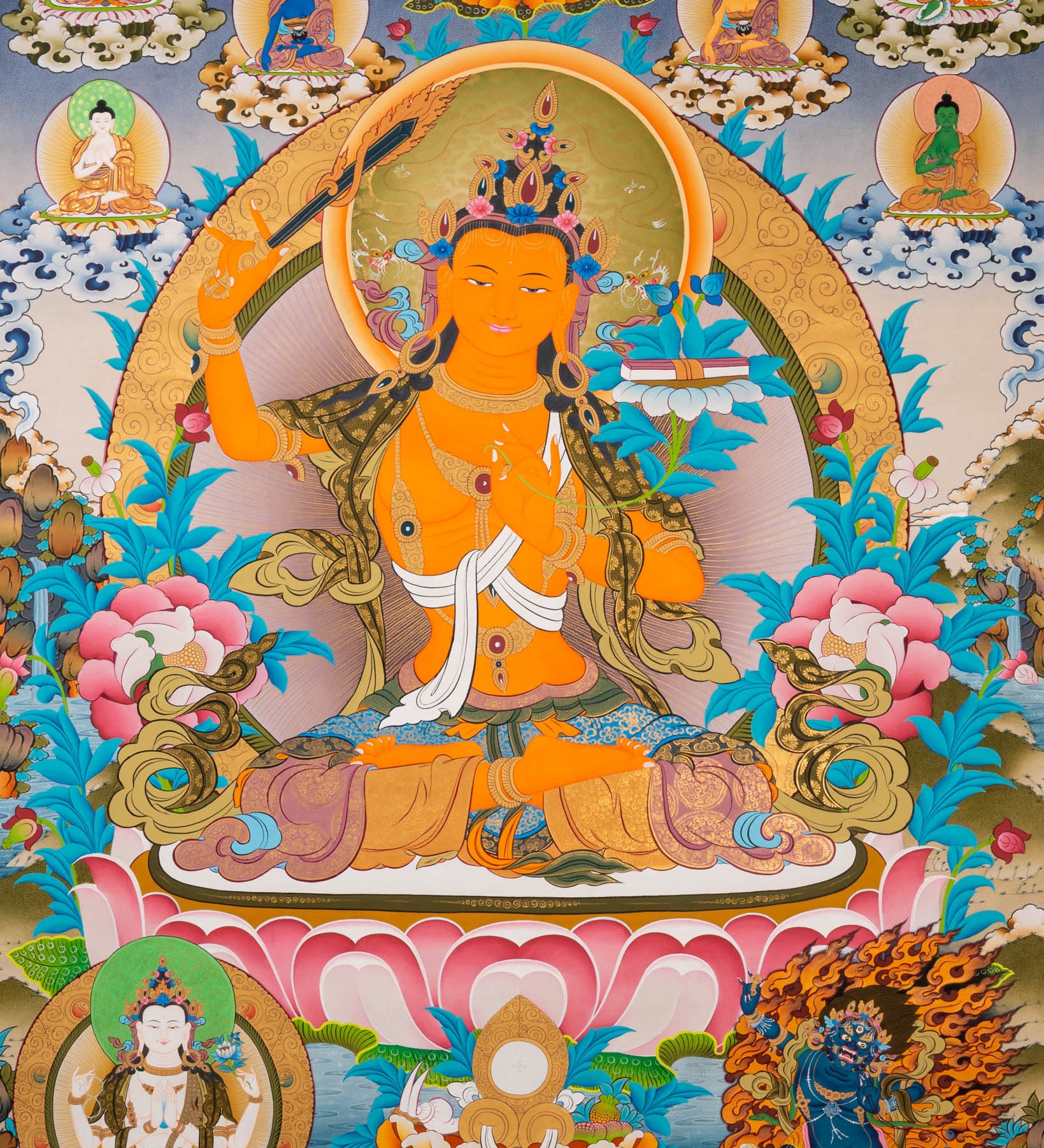 Hand-Painted Manjushri Thangka - Sacred Tibetan Art