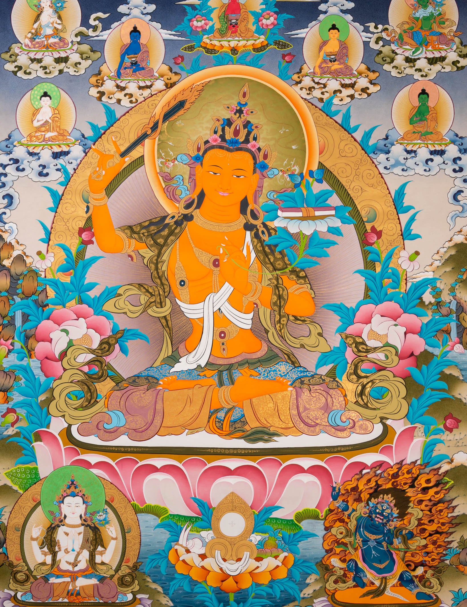 Hand-Painted Manjushri Thangka - Sacred Tibetan Art