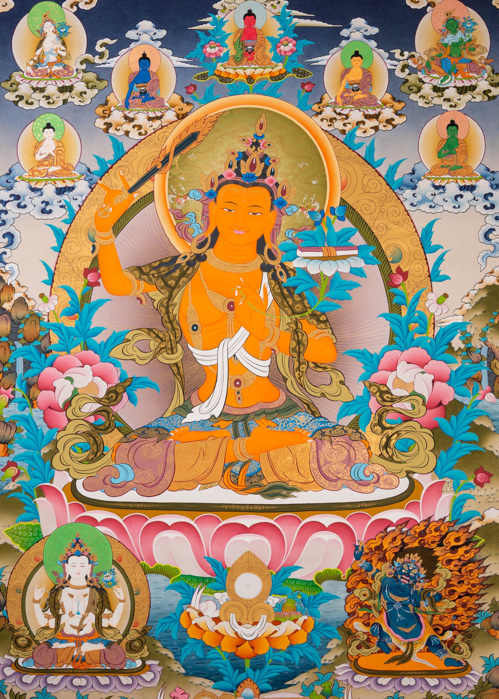 Hand-Painted Manjushri Thangka - Sacred Tibetan Art