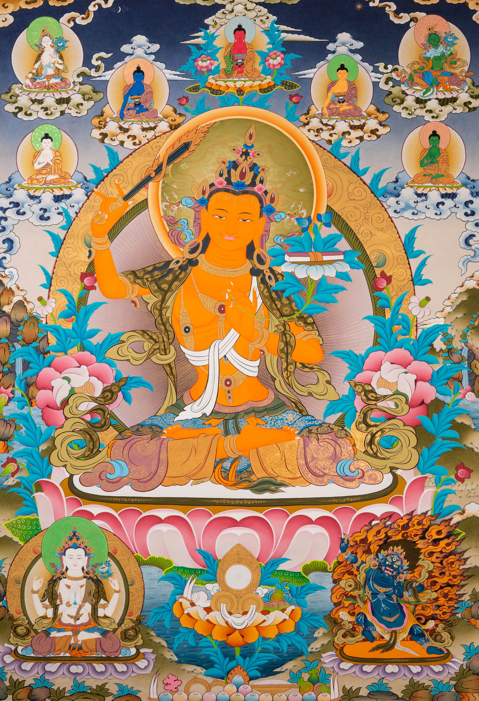 Hand-Painted Manjushri Thangka - Sacred Tibetan Art