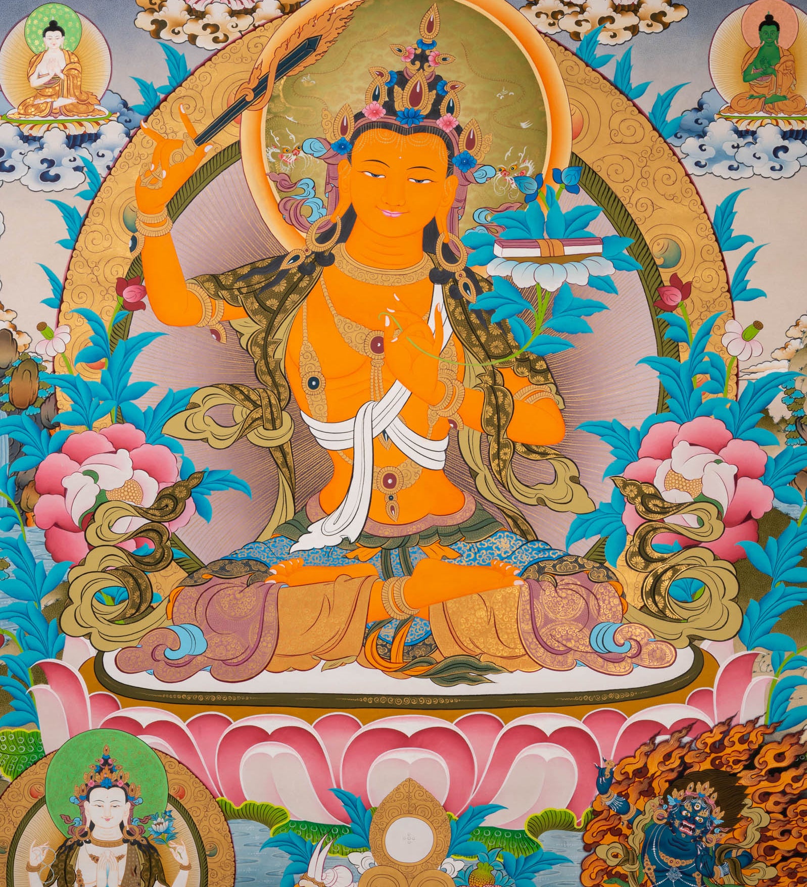 Hand-Painted Manjushri Thangka - Sacred Tibetan Art