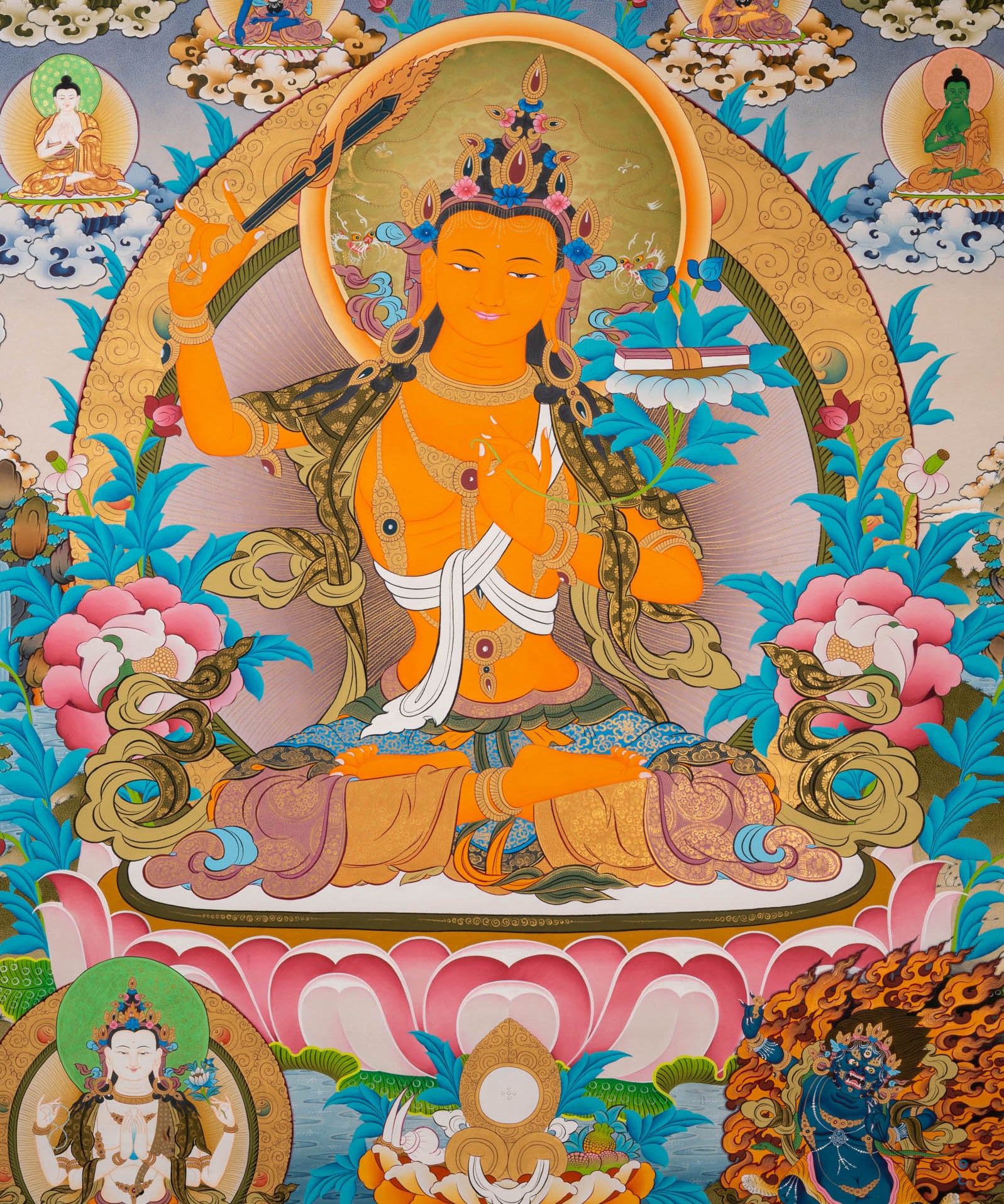 Hand-Painted Manjushri Thangka - Sacred Tibetan Art