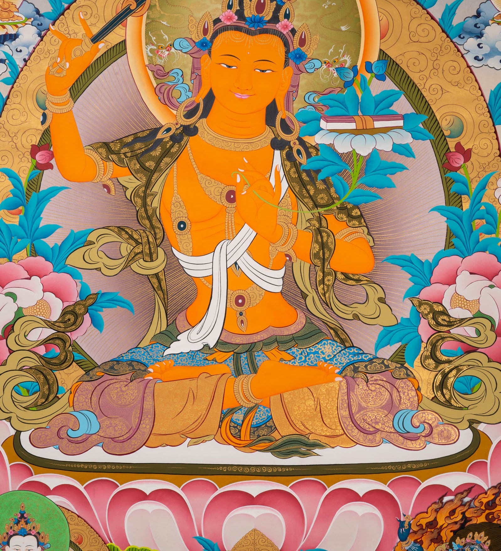 Hand-Painted Manjushri Thangka - Sacred Tibetan Art