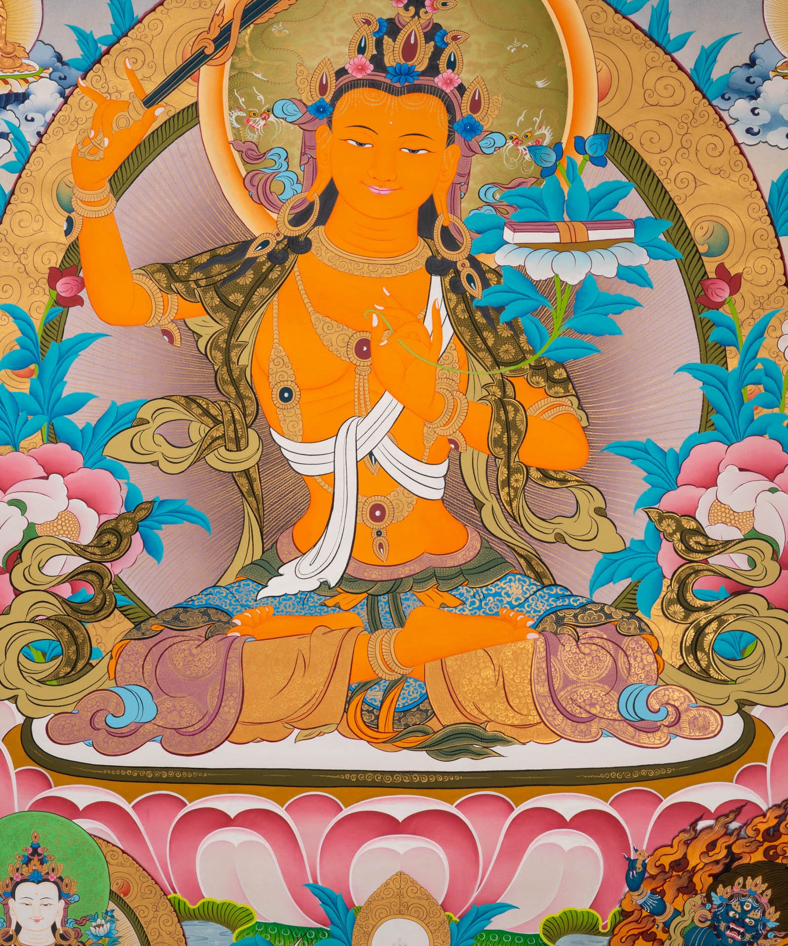 Hand-Painted Manjushri Thangka - Sacred Tibetan Art