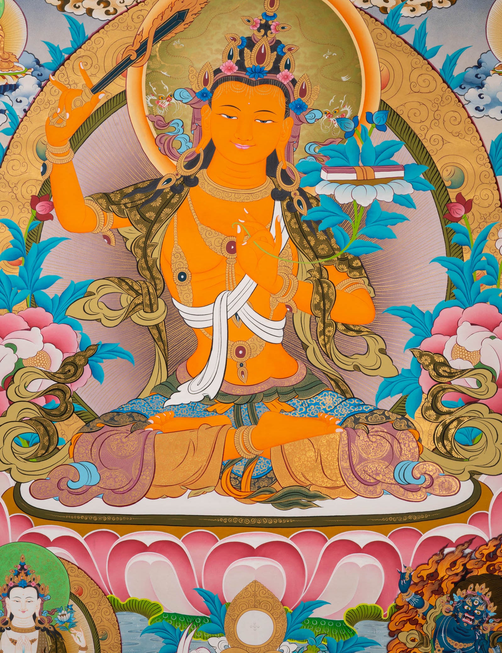 Hand-Painted Manjushri Thangka - Sacred Tibetan Art