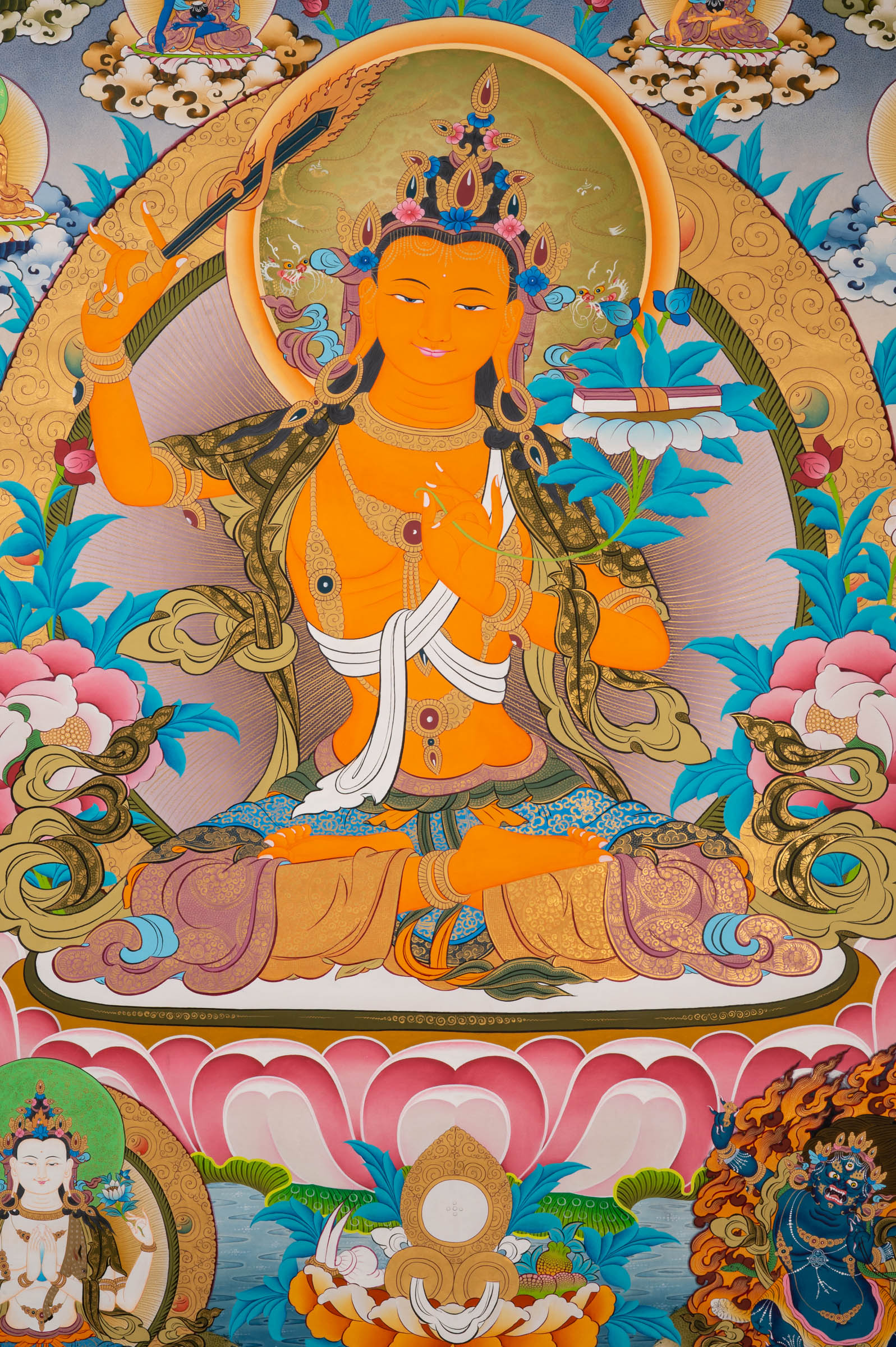 Hand-Painted Manjushri Thangka - Sacred Tibetan Art