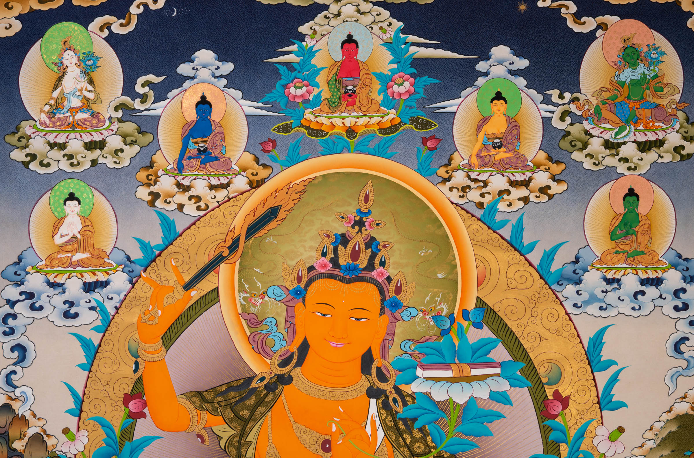 Hand-Painted Manjushri Thangka - Sacred Tibetan Art