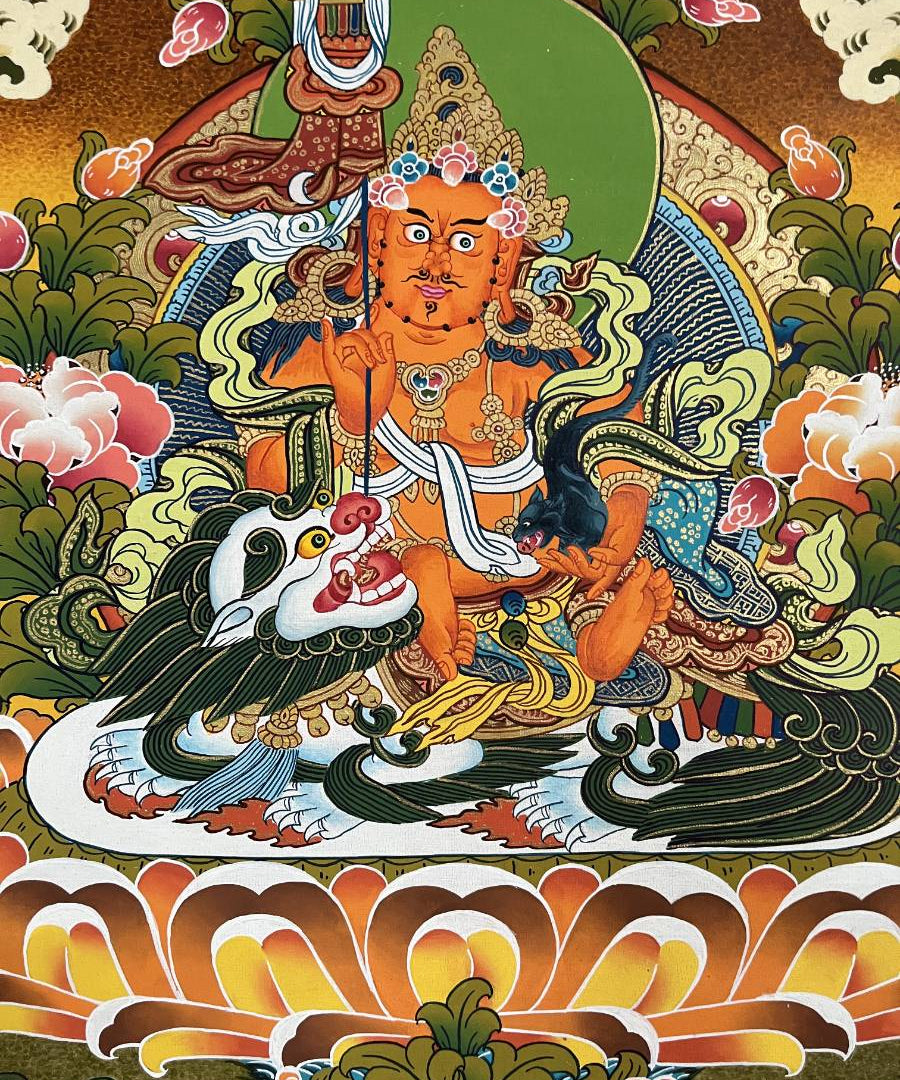 Snow Lion Zambala Thangka Painting – Authentic Tibetan Art