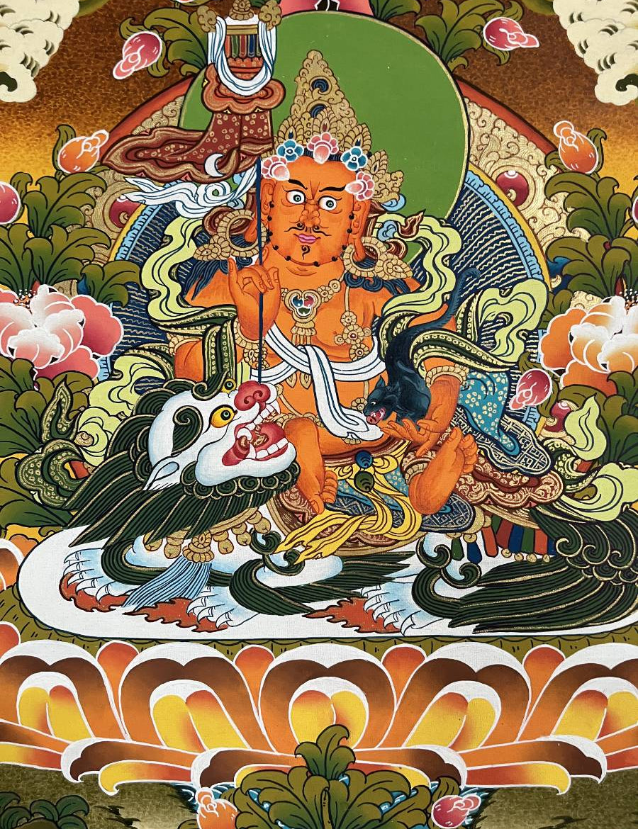 Snow Lion Zambala Thangka Painting – Authentic Tibetan Art