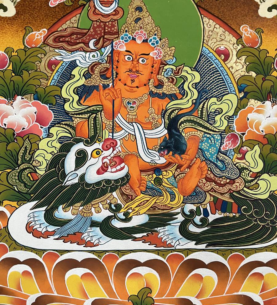 Snow Lion Zambala Thangka Painting – Authentic Tibetan Art