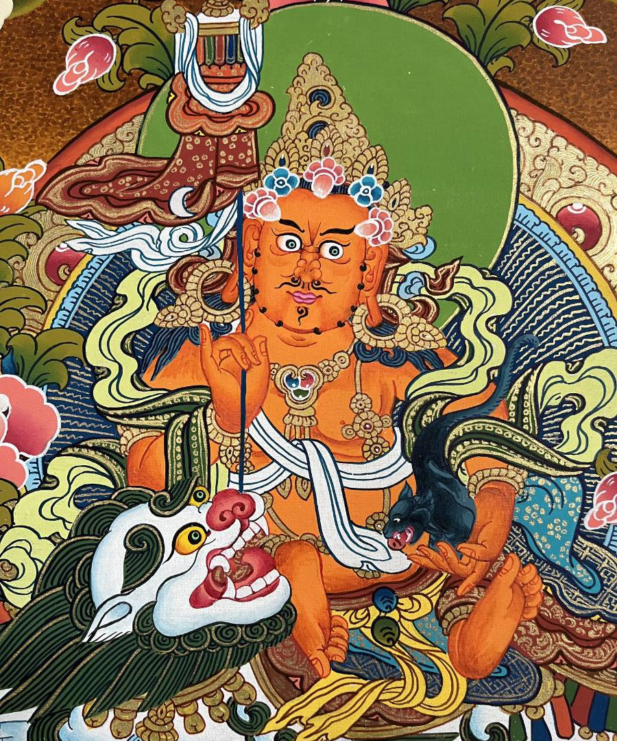 Snow Lion Zambala Thangka Painting – Authentic Tibetan Art