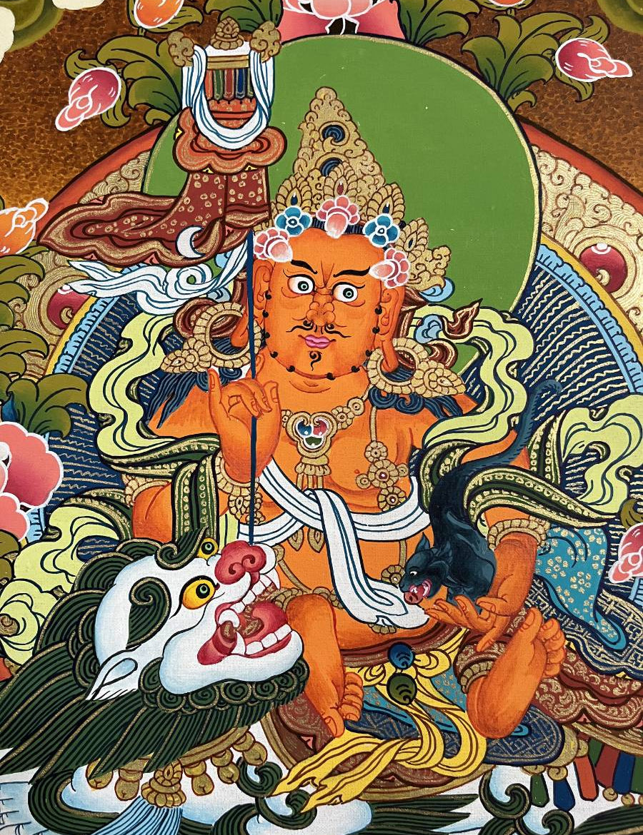 Snow Lion Zambala Thangka Painting – Authentic Tibetan Art