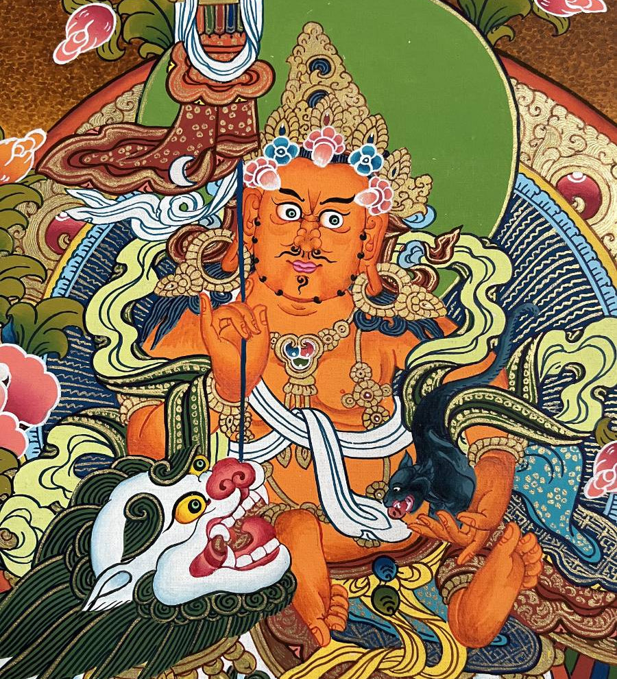 Snow Lion Zambala Thangka Painting – Authentic Tibetan Art