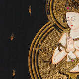 Samantabhadra Fugen Bosatsu thangka seated on white elephant in black and gold style