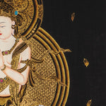 Samantabhadra Fugen Bosatsu thangka seated on white elephant in black and gold style