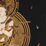 Samantabhadra Fugen Bosatsu thangka seated on white elephant in black and gold style