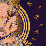 Monju Bosatsu thangka painting seated on lion with wisdom sword