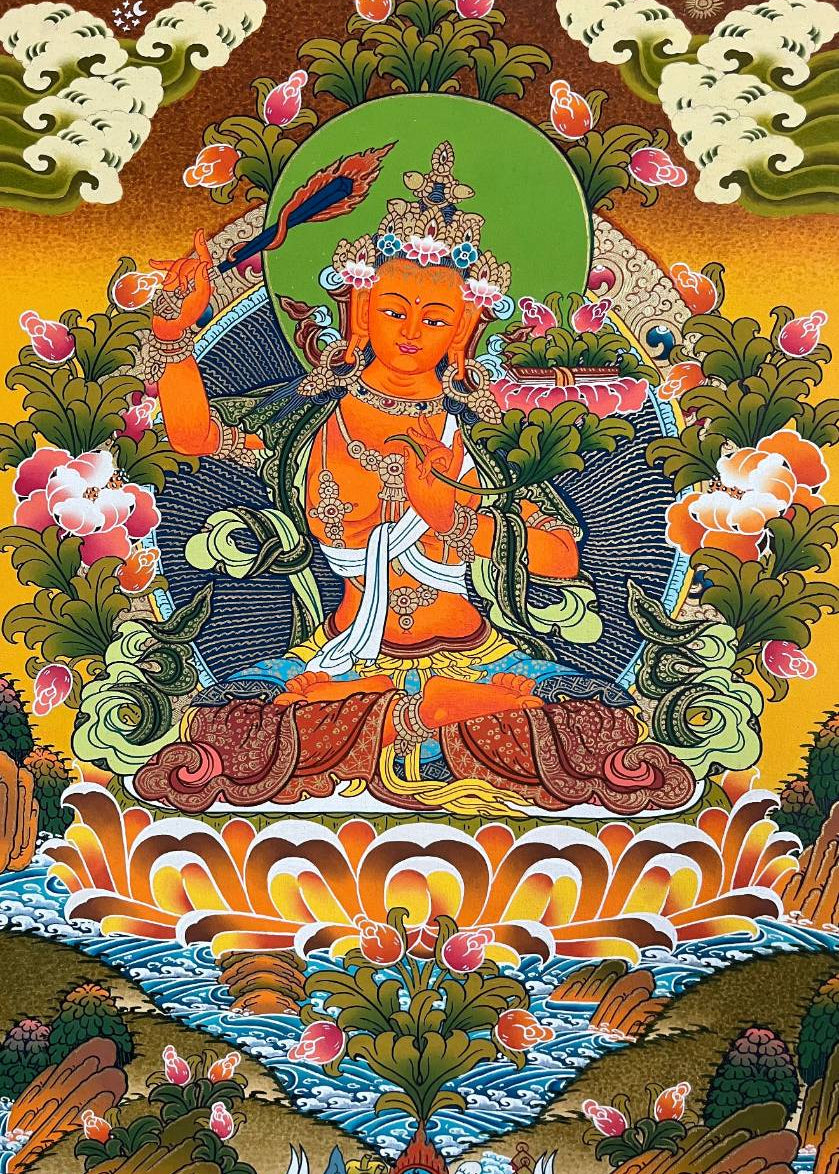 Manjushri Thangka Painting – Authentic Tibetan Art for Wisdom