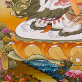 Singha Zambala Thangka Painting from Nepal featuring sacred prosperity symbolism, traditional craftsmanship, and vibrant Tibetan Buddhist art.