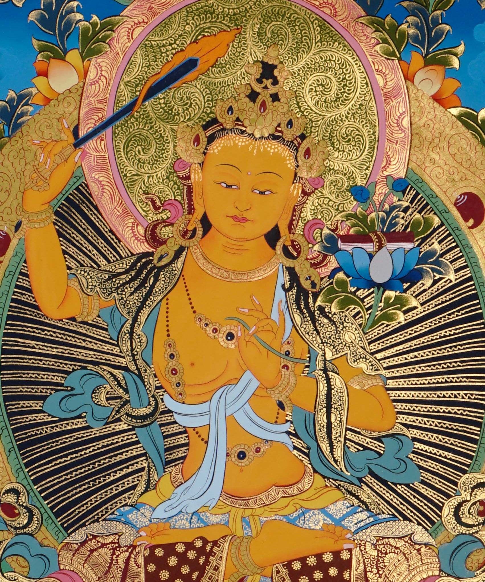 hand painted manjushri buddhist thangka for altar decor
