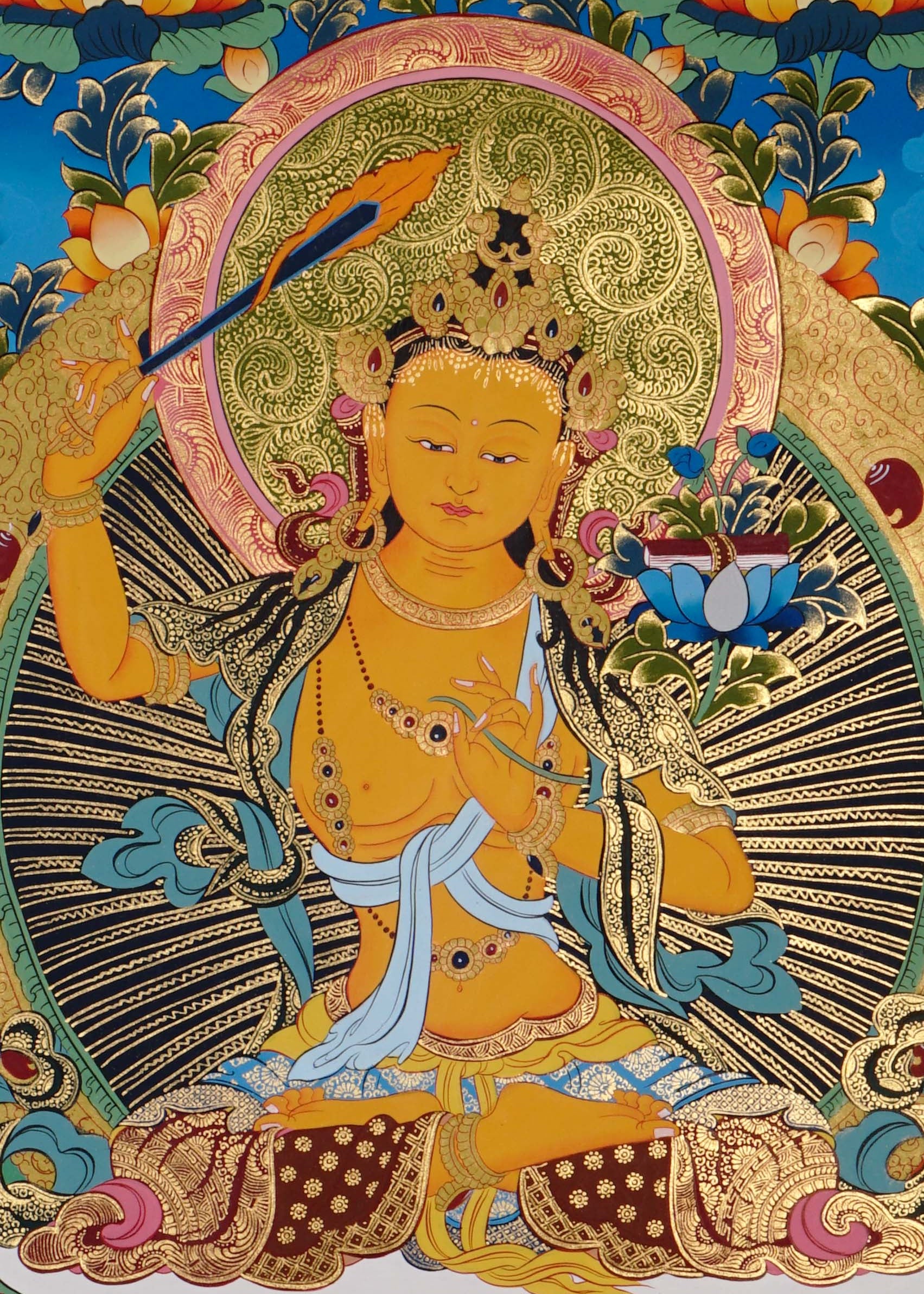 hand painted manjushri buddhist thangka for altar decor