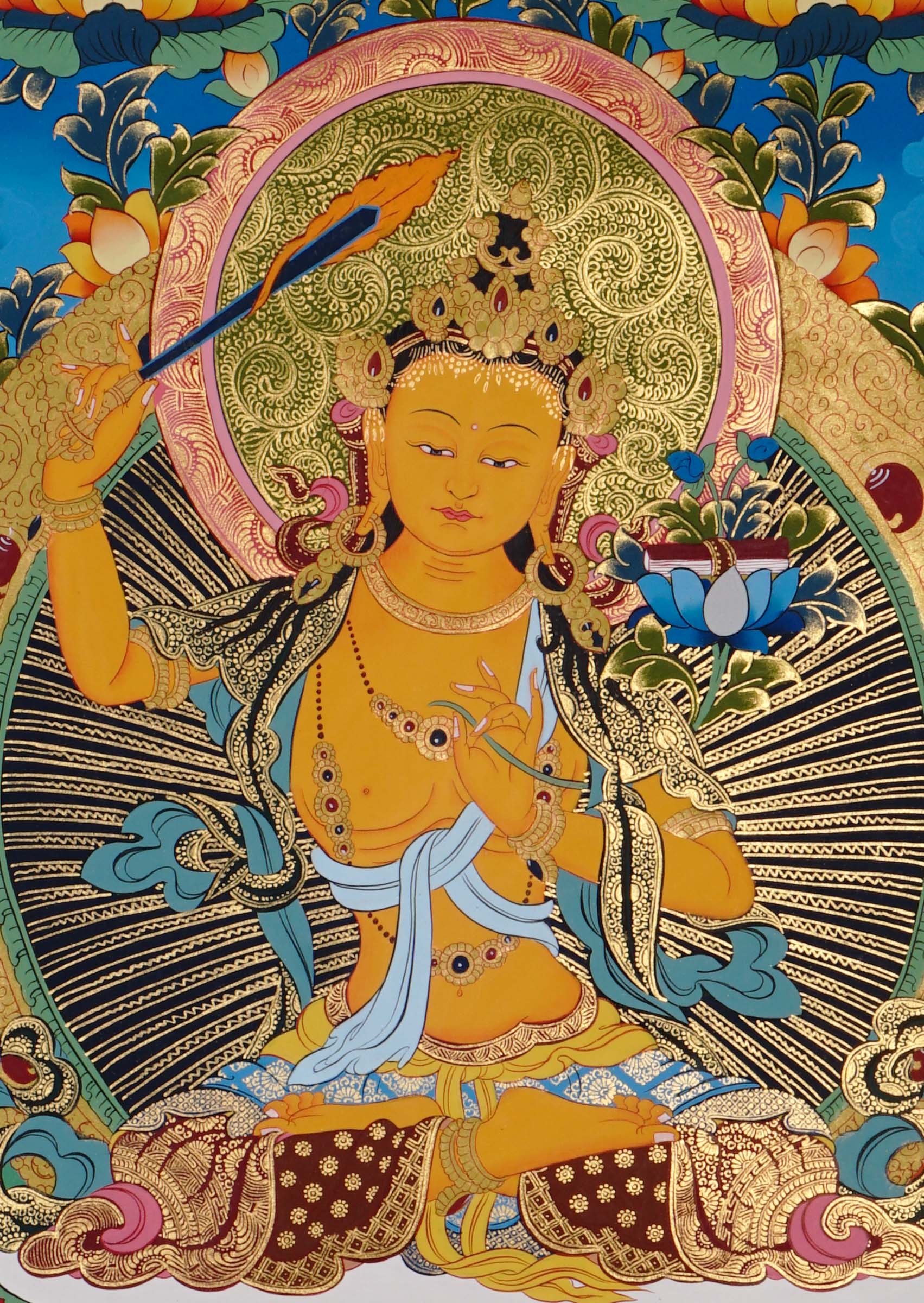 hand painted manjushri buddhist thangka for altar decor