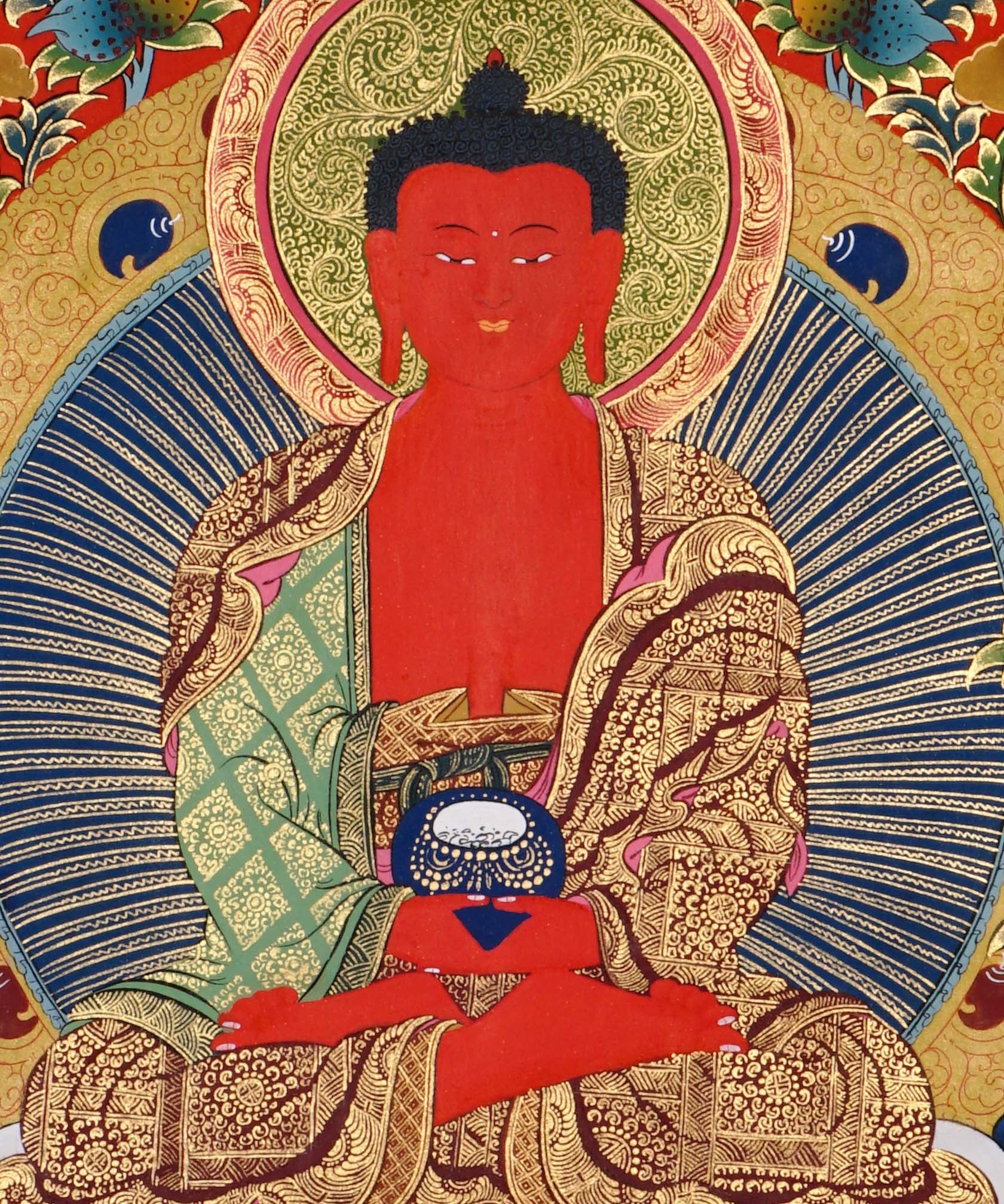 red amitabha buddha himalayan thangka painting