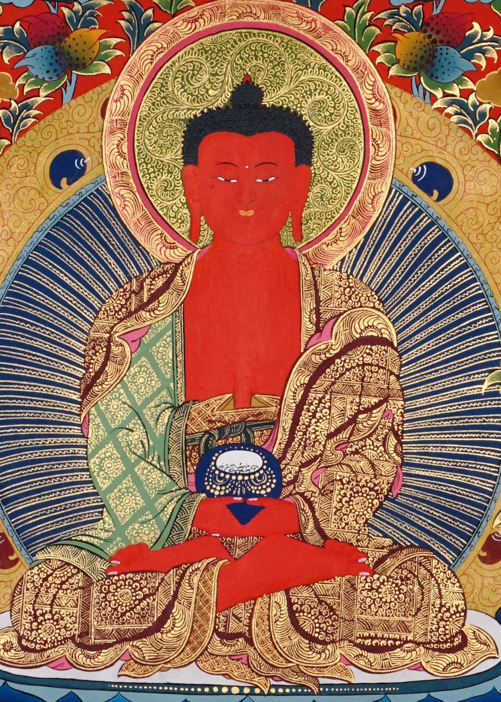 red amitabha buddha himalayan thangka painting