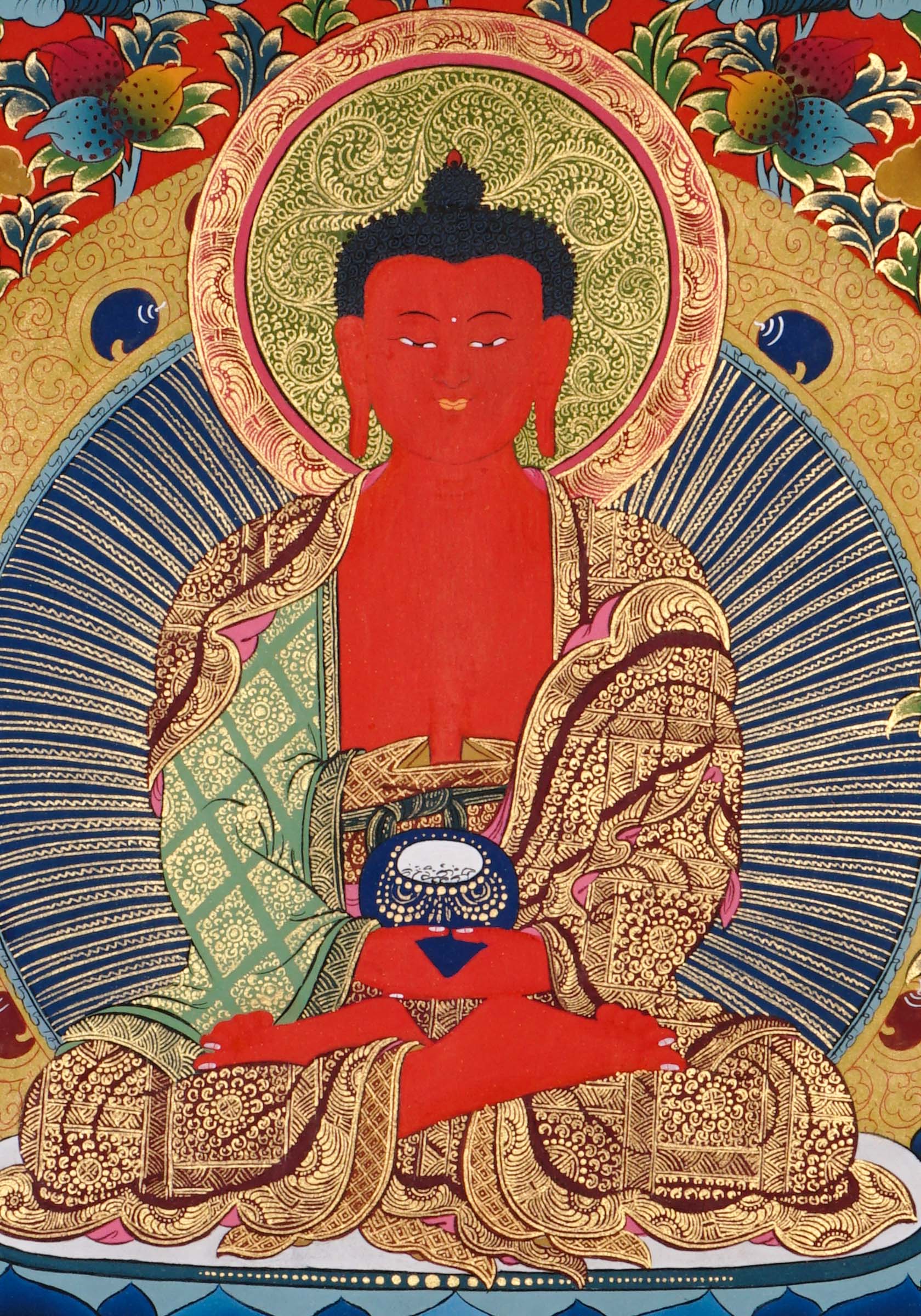 red amitabha buddha himalayan thangka painting