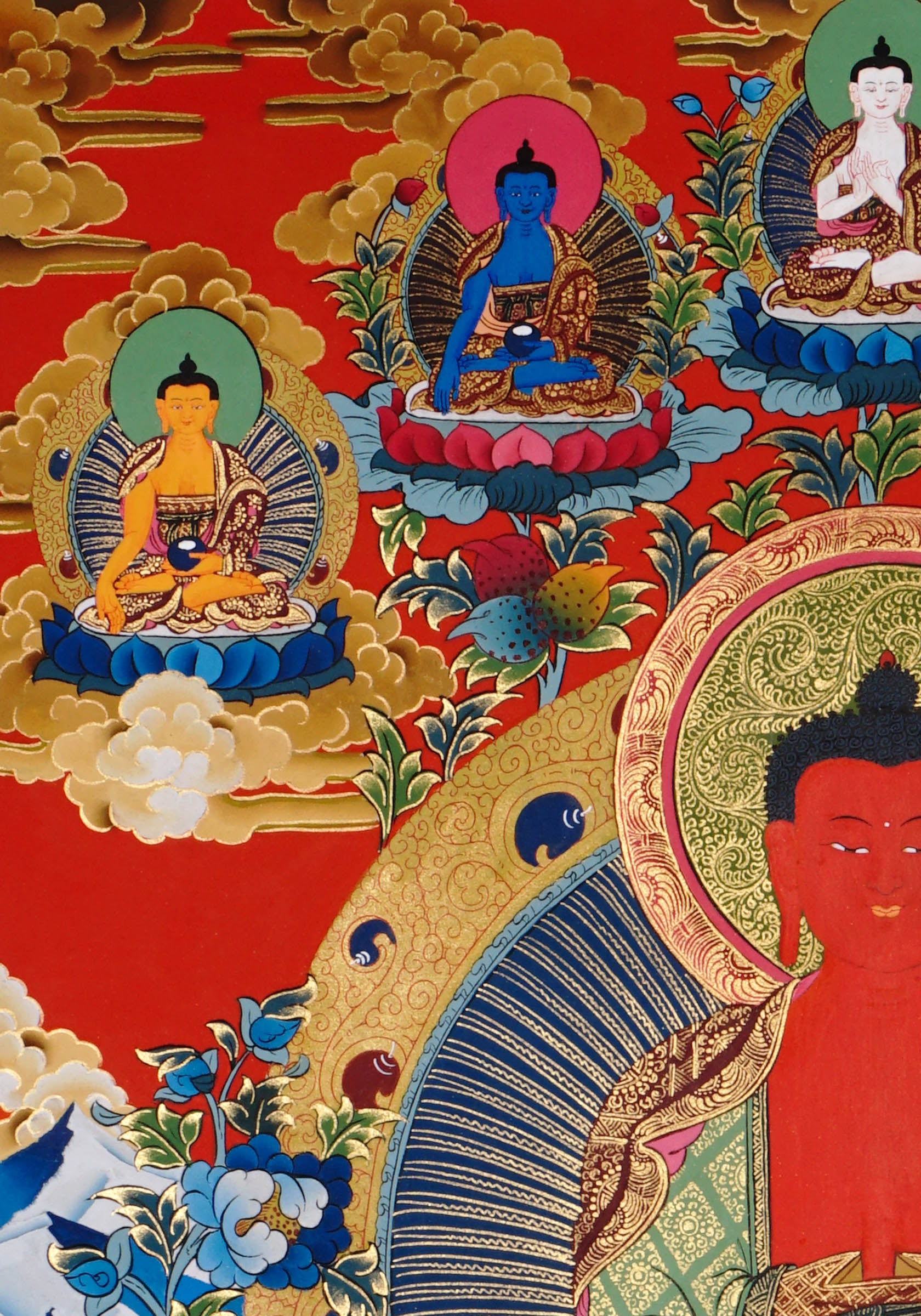 red amitabha buddha himalayan thangka painting