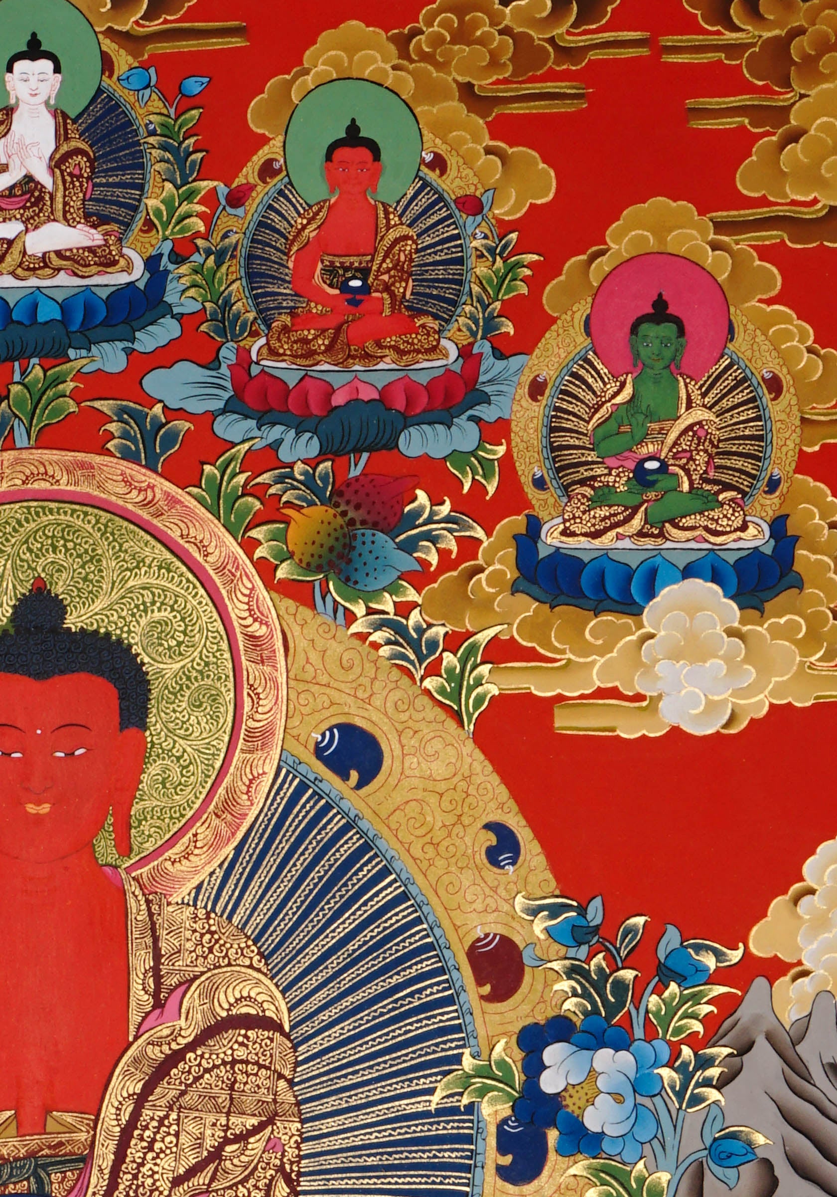 red amitabha buddha himalayan thangka painting