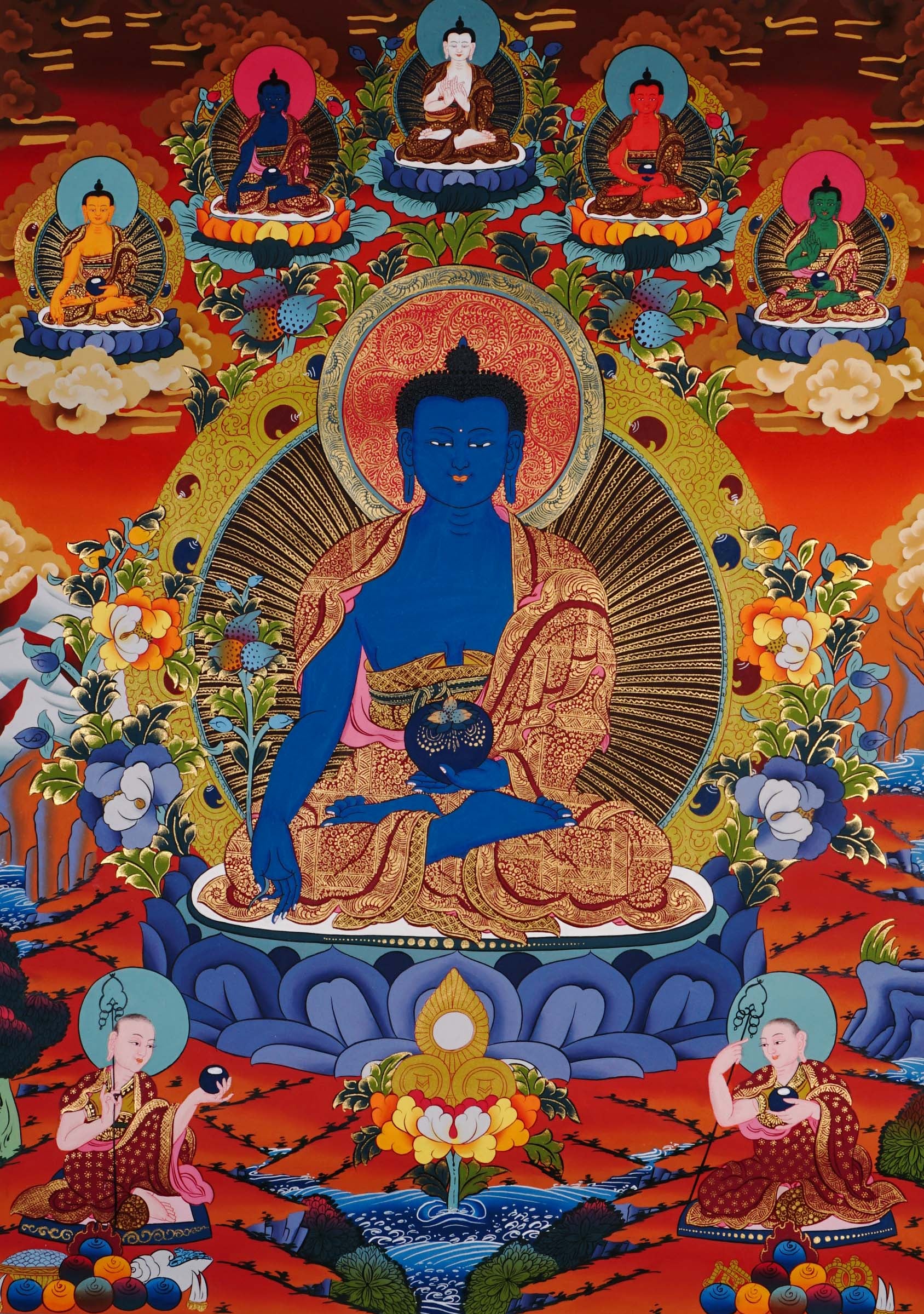 blue medicine buddha himalayan thangka painting
