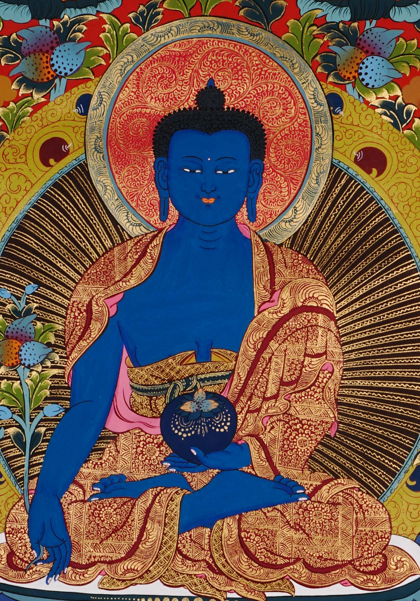 blue medicine buddha himalayan thangka painting