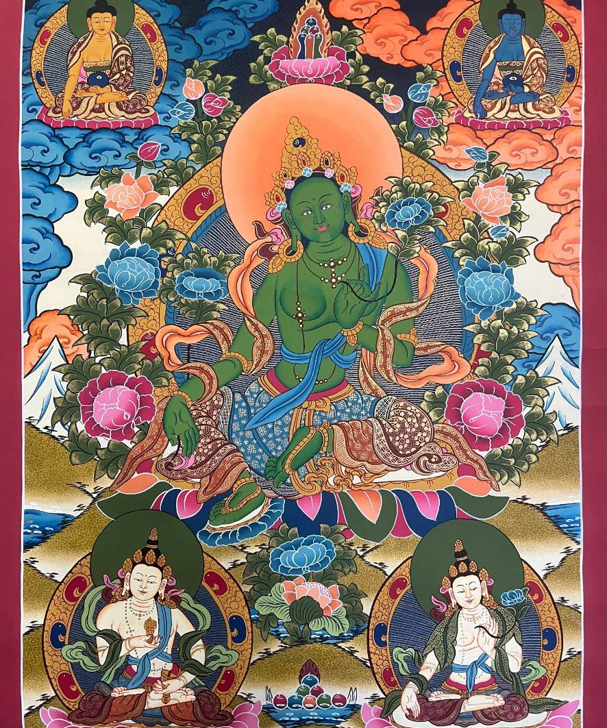 Green Tara Thangka Painting - Handpainted Art