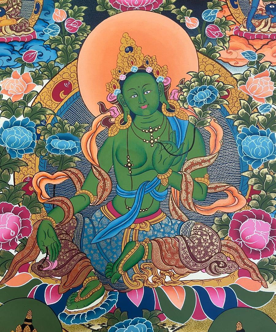 Green Tara Thangka Painting - Handpainted Art