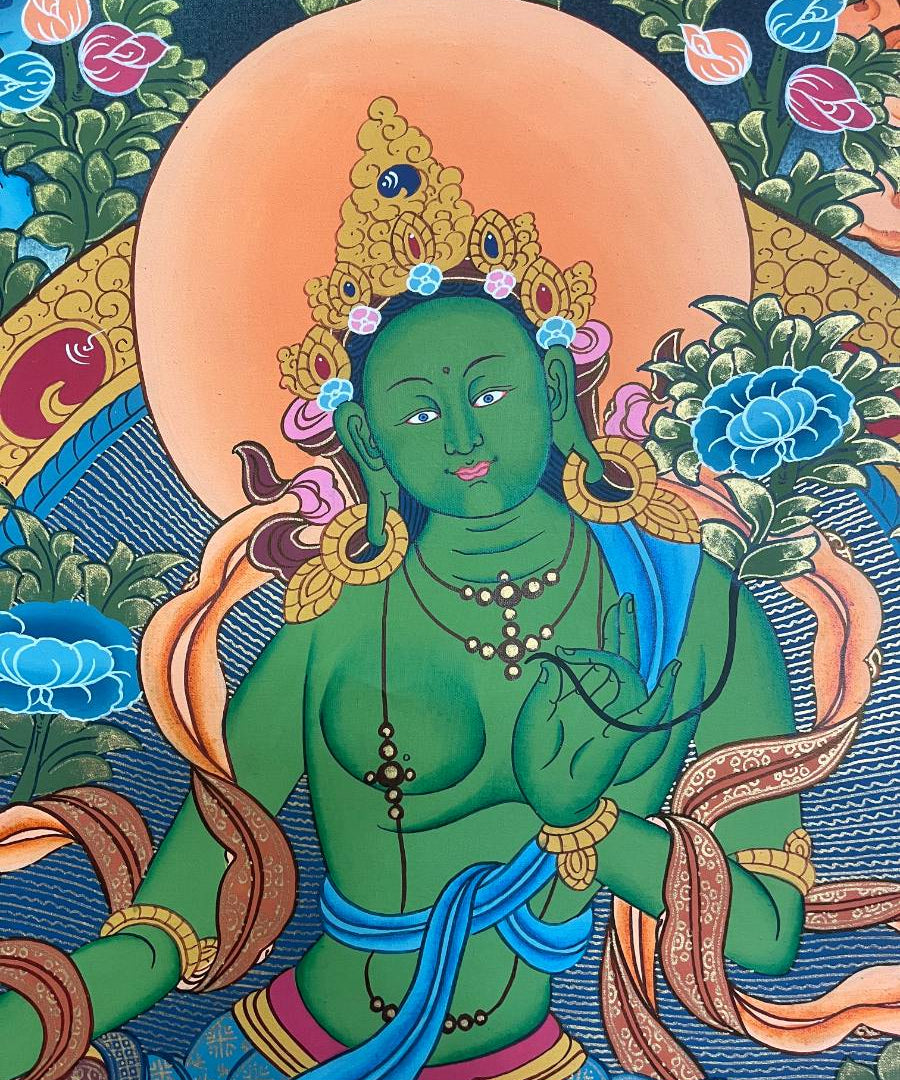 Green Tara Thangka Painting - Handpainted Art