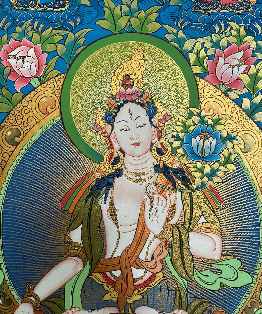 White Tara Thangka - Handpainted  Art