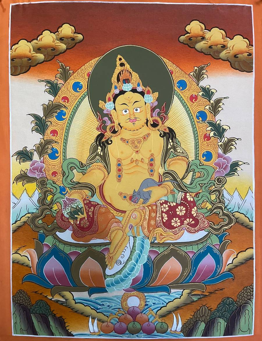 Yellow Zambala Thangka Painting - wealth deity painting