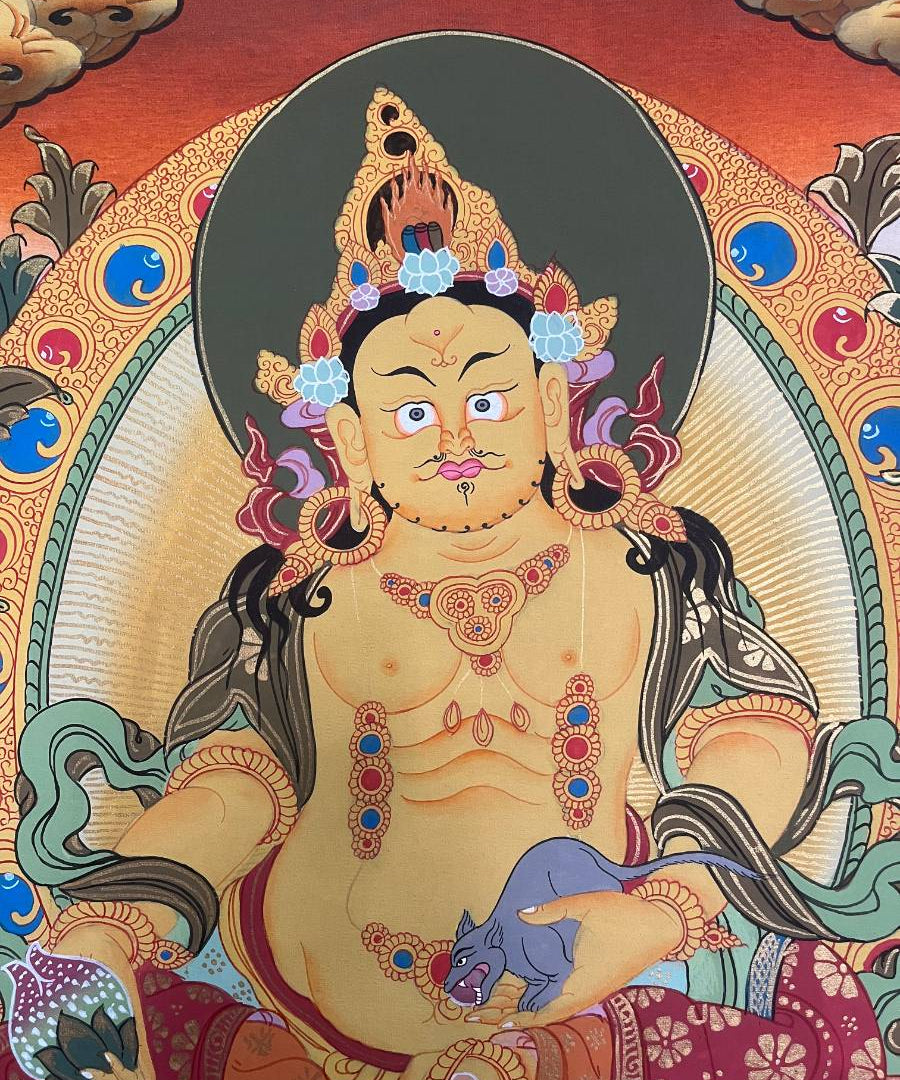 Yellow Zambala Thangka Painting - wealth deity painting