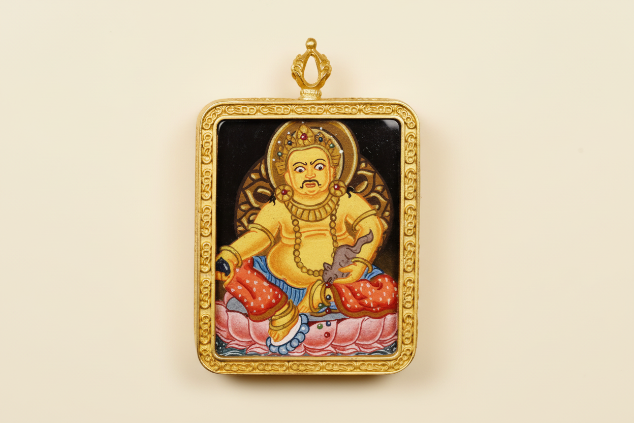 Yellow Zambala wealth deity thangka traditional Himalayan art