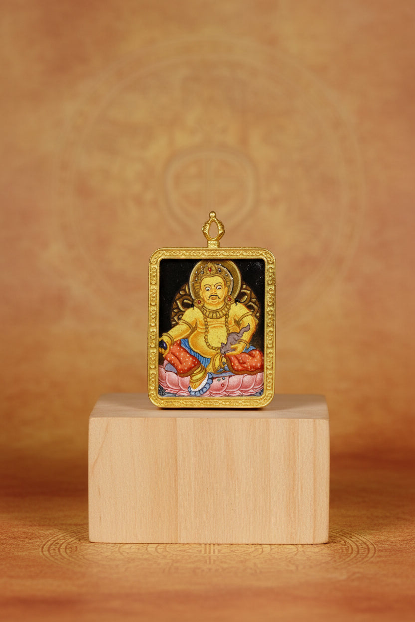 Yellow Zambala wealth deity thangka traditional Himalayan art