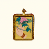 Lotus ghau pendant close up hand painted Himalayan spiritual art