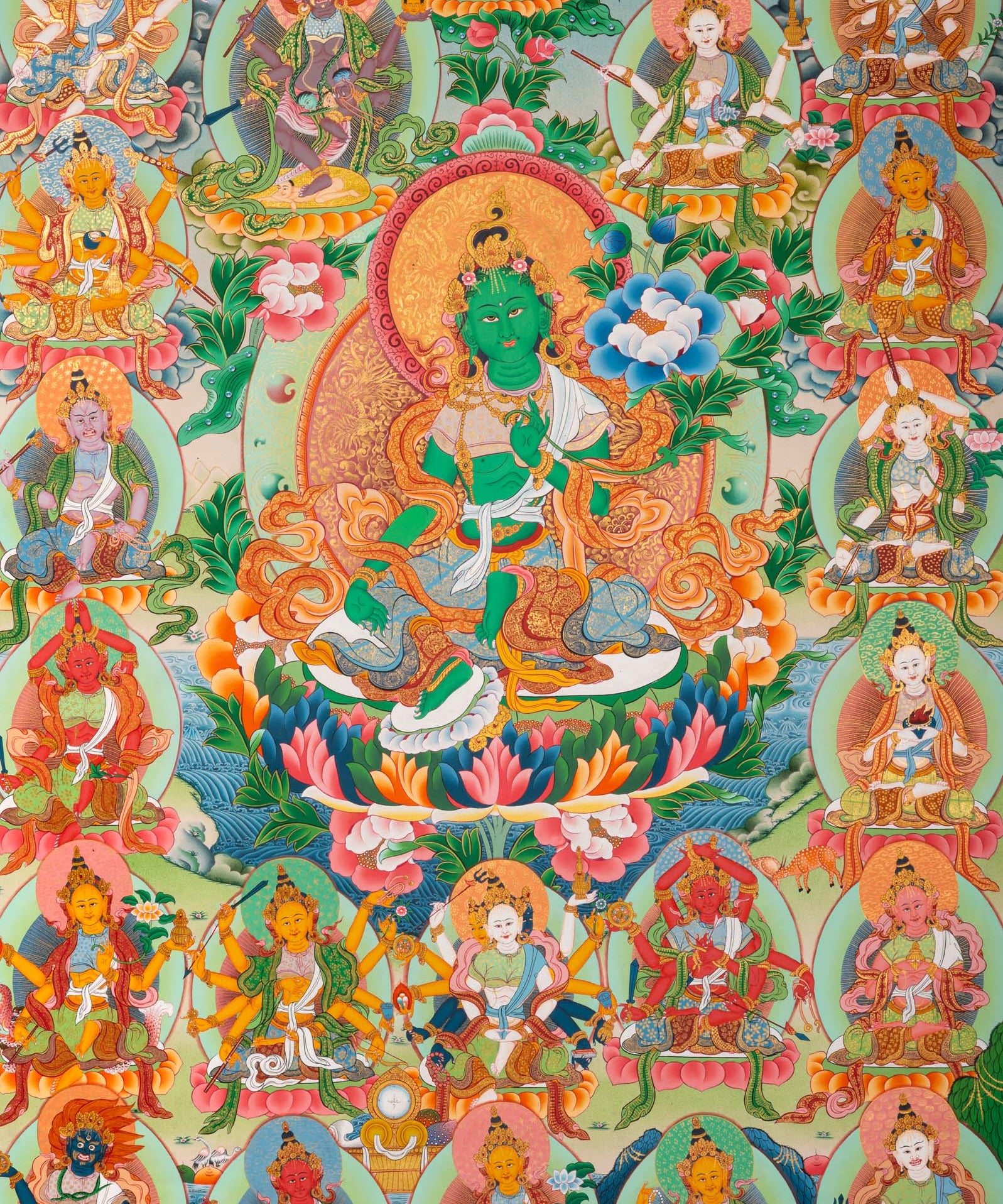 Green Tara Thangka - Sacred Tibetan Painting