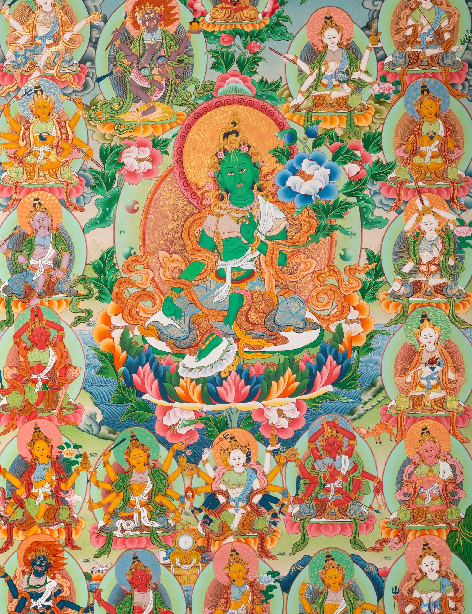 Green Tara Thangka - Sacred Tibetan Painting