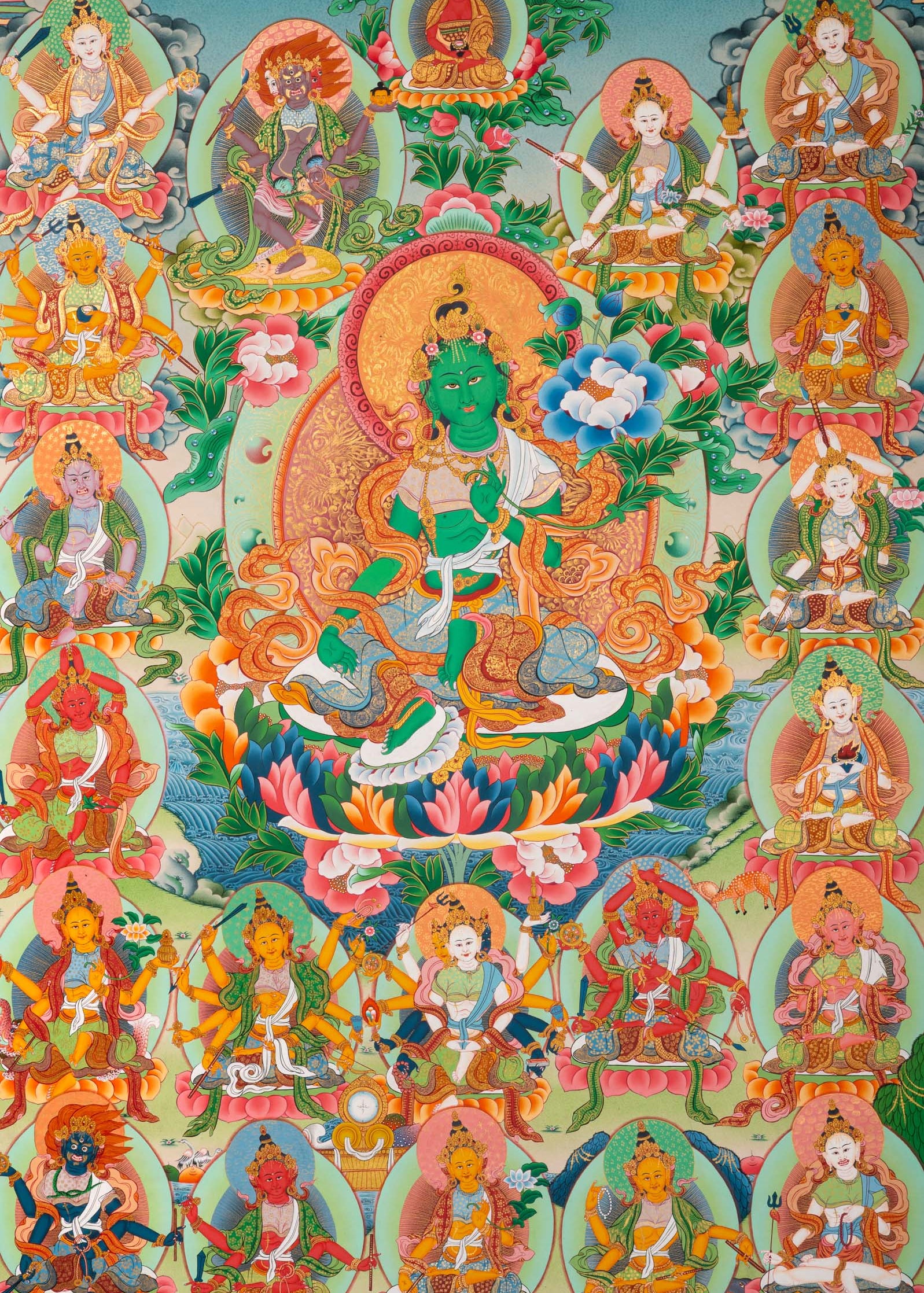 Green Tara Thangka - Sacred Tibetan Painting