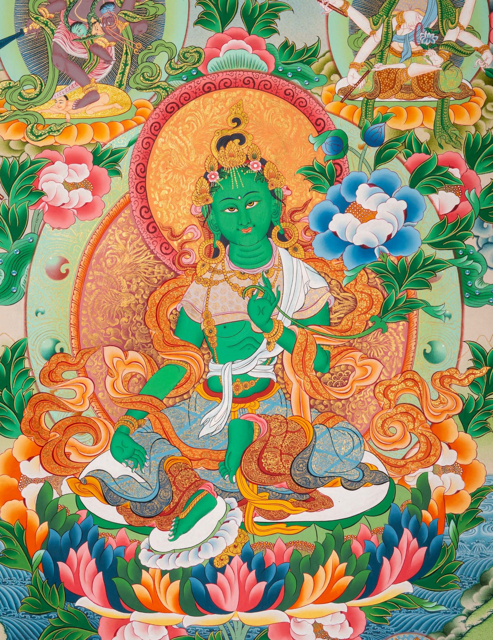 Green Tara Thangka - Sacred Tibetan Painting