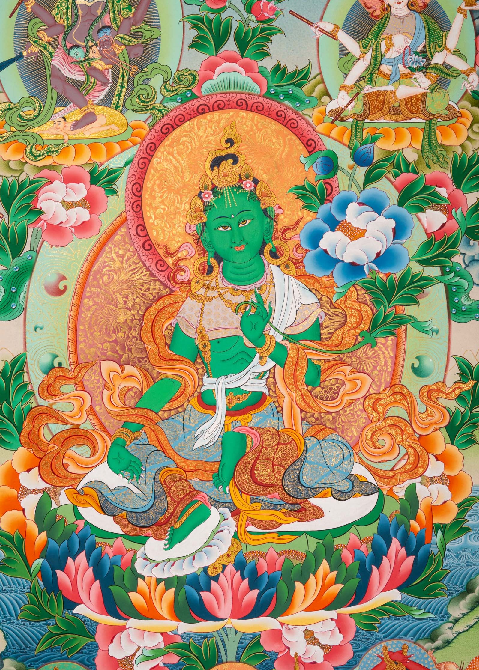 Green Tara Thangka - Sacred Tibetan Painting