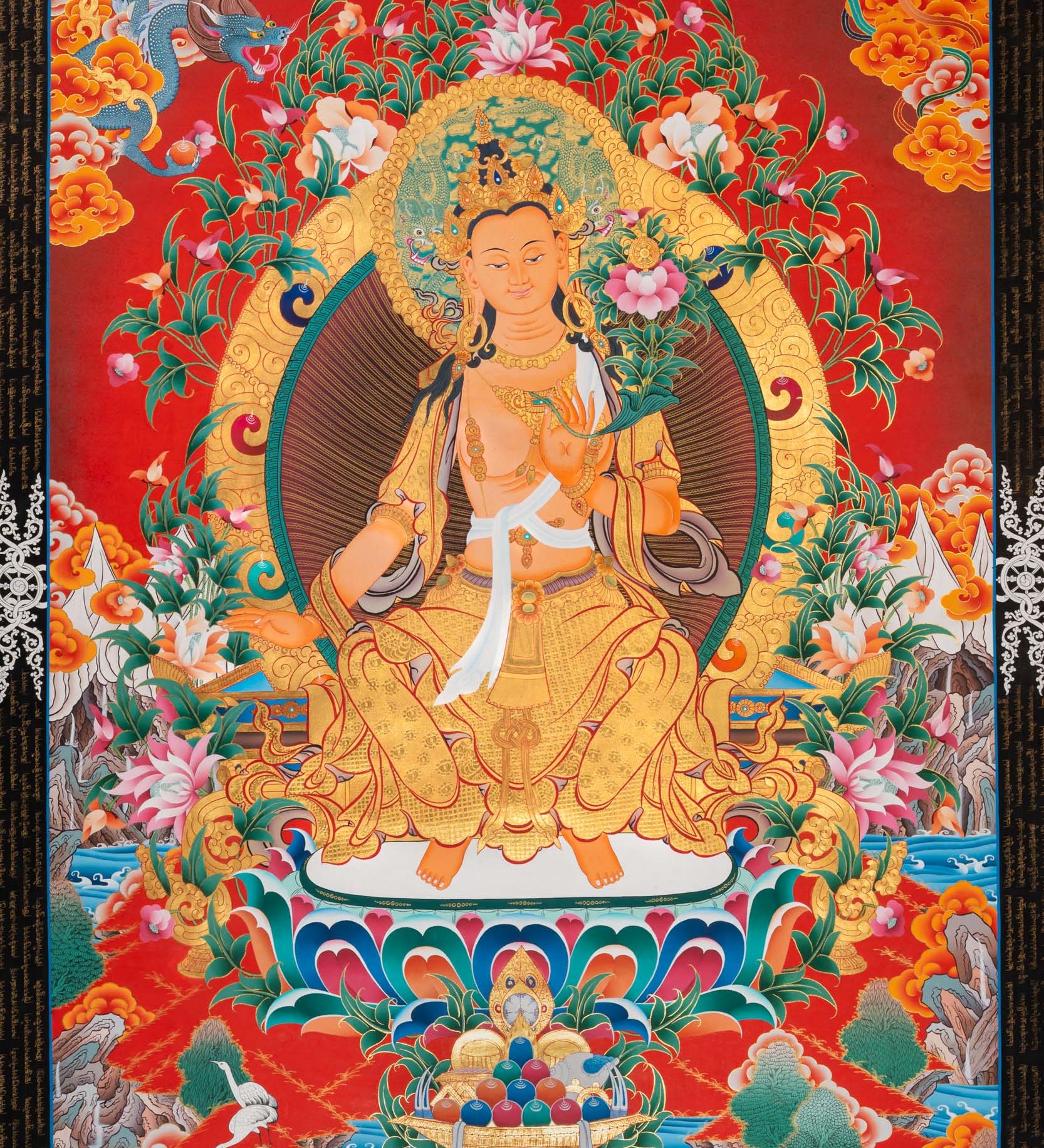 Maitreya Buddha Thangka - Sacred Tibetan Painting