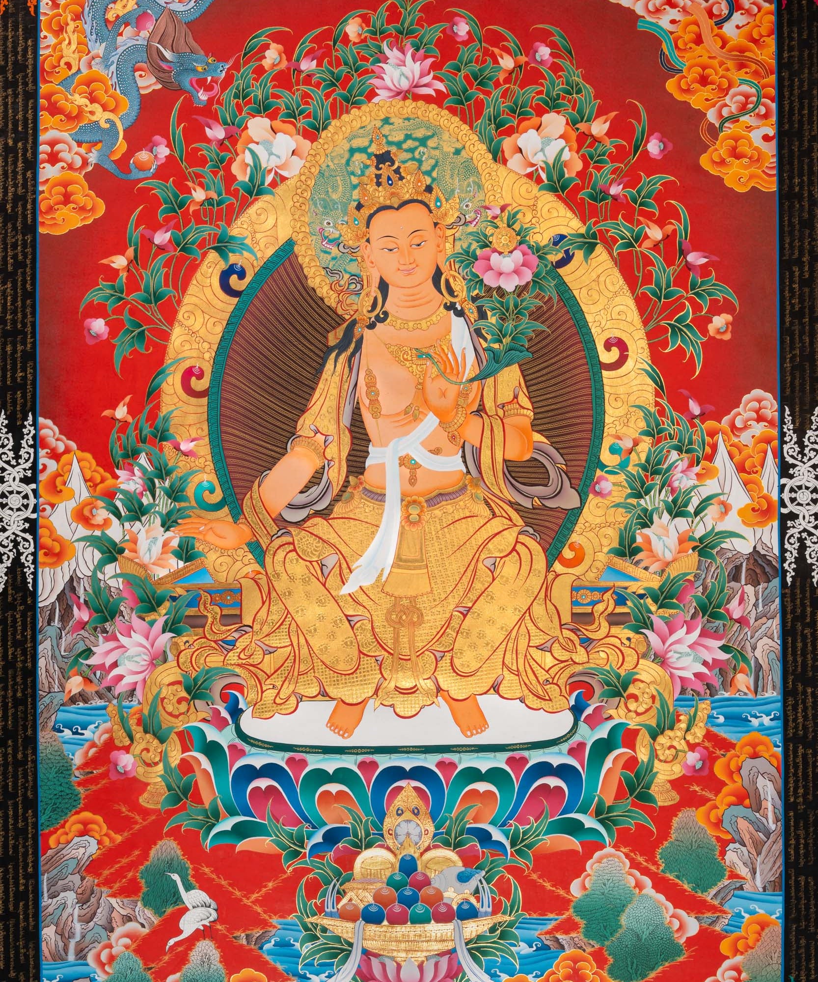 Maitreya Buddha Thangka - Sacred Tibetan Painting